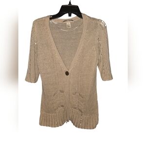Bamboo Traders Open Knit Short Sleeve Cardigan, Size Large